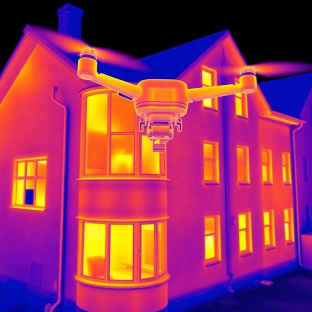 Thermografische opname van een gebouwgevel met warmteverlies